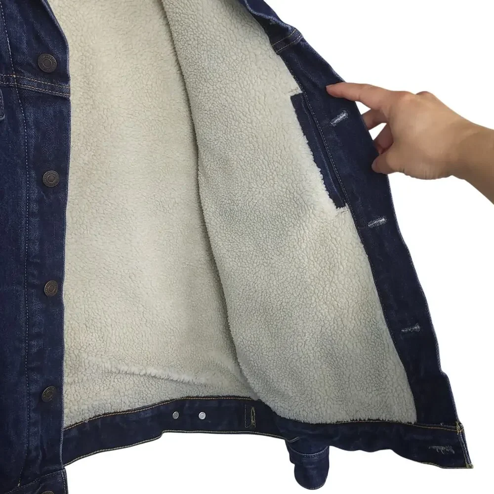 Vintage Levi's Men's Sherpa Lined Denim Trucker Jacket M Dark Wash Blue EUC - Picture 5 of 11